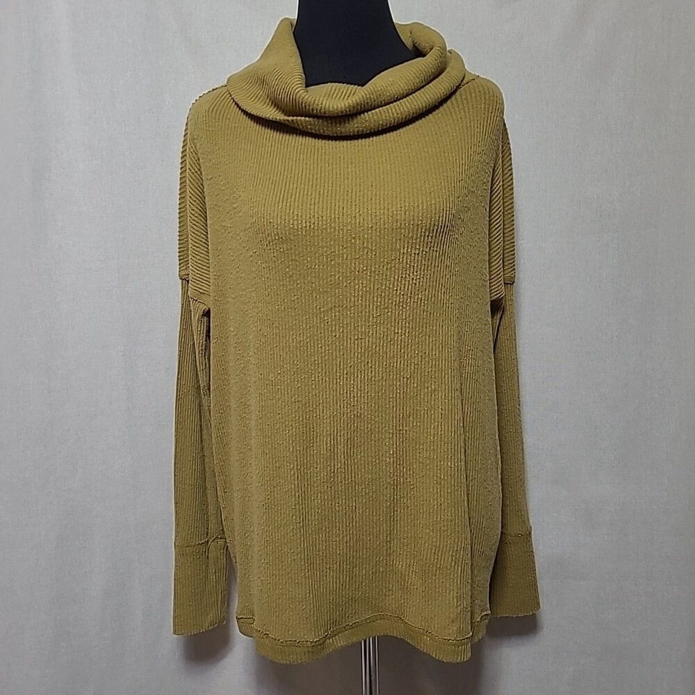 We the Free Juicy Ribbed Cowl Neck Sweater Top Size XS Long Sleeve Green